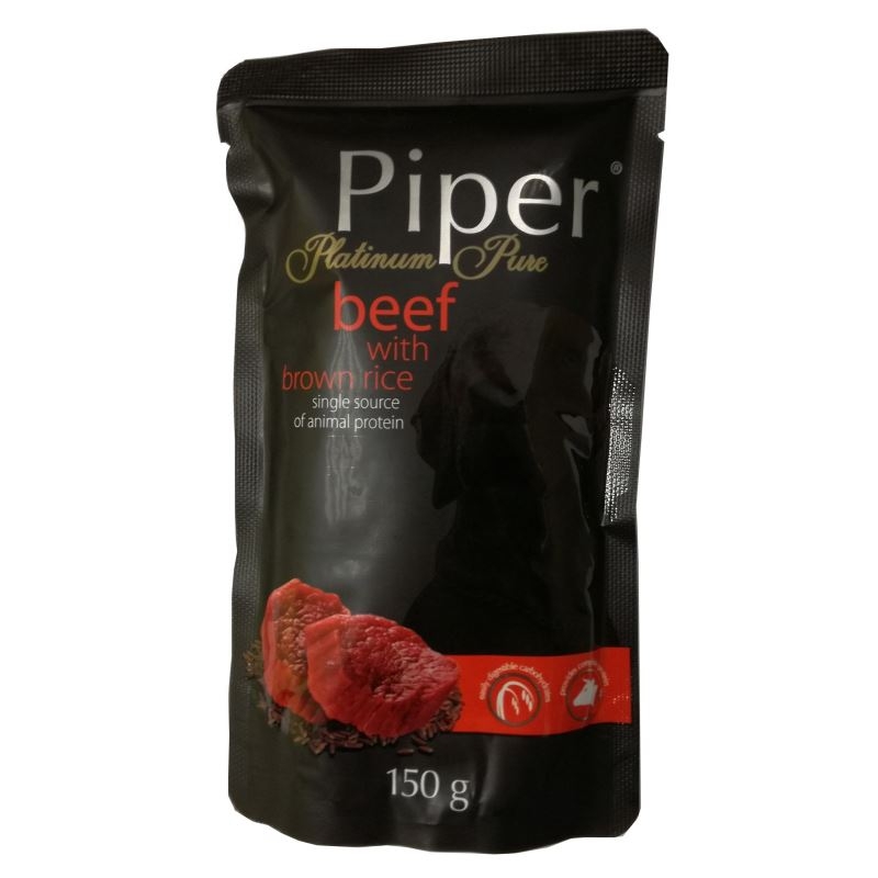 Piper Pure, carne de vita si orez brun, plic 150 g Dolina imagine 2022