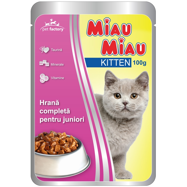 Mancare umeda pisici, Miau Miau Kitten, Pui, 100g imagine