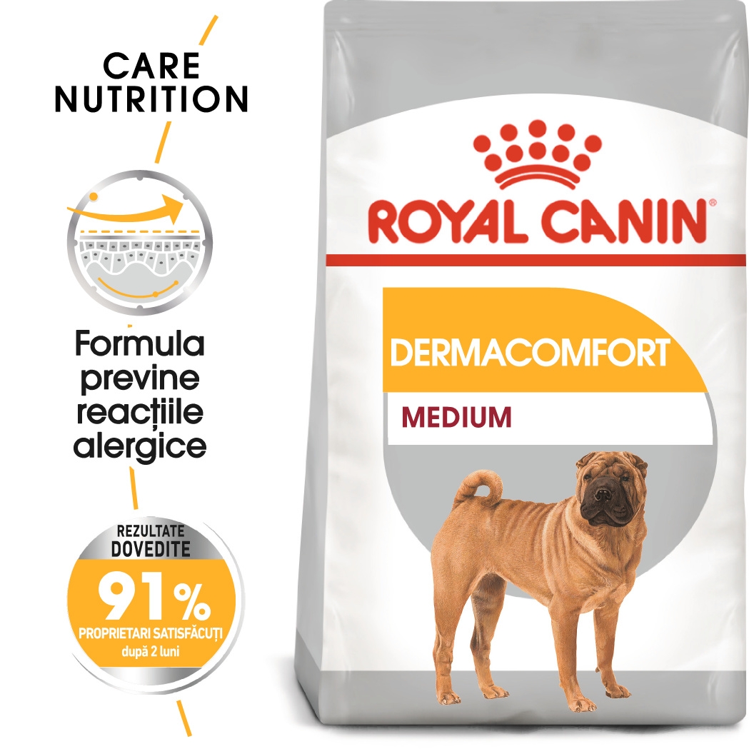 Royal Canin Medium Dermacomfort hrana uscata caine, prevenirea iritatiilor pielii petmart
