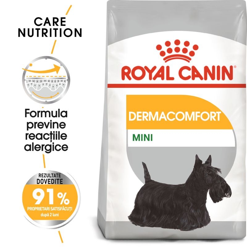 Royal Canin Mini Dermacomfort hrana uscata caine, prevenirea iritatiilor pielii petmart.ro