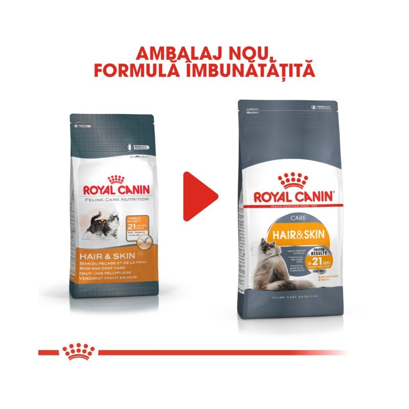PROMO Royal Canin Feline Hair &Skin Care, 2 kg + 4 plicuri Intense Beauty 85 g