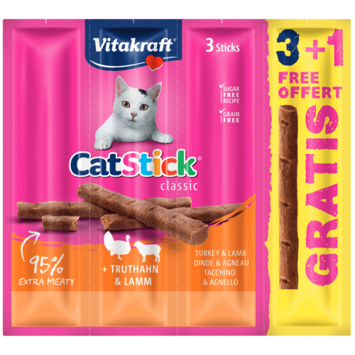 Recompense pentru pisici Vitakraft Cat Sticks Curcan/ Miel 3+1 PROMO petmart.ro