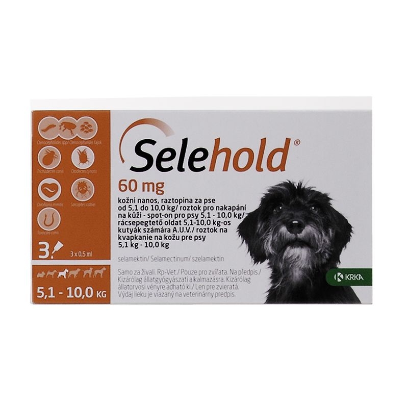 Selehold Dog 60 mg / ml (5.1 – 10 kg), 3 x 0.5 ml KRKA imagine 2022
