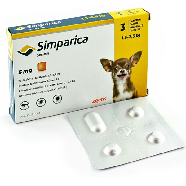 Simparica Caini 5 mg (1.3 - 2.5 kg), 3 tablete imagine