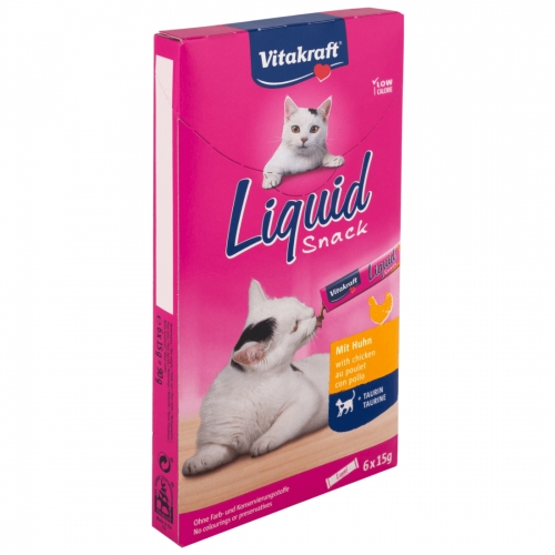 Snack lichid pentru pisici Vitakraft cu Pui si Taurina, 6 x 15 g petmart