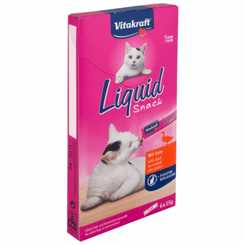 Snack lichid pentru pisici, Vitakraft Rata si Beta Glucan, 6 x 15 g petmart
