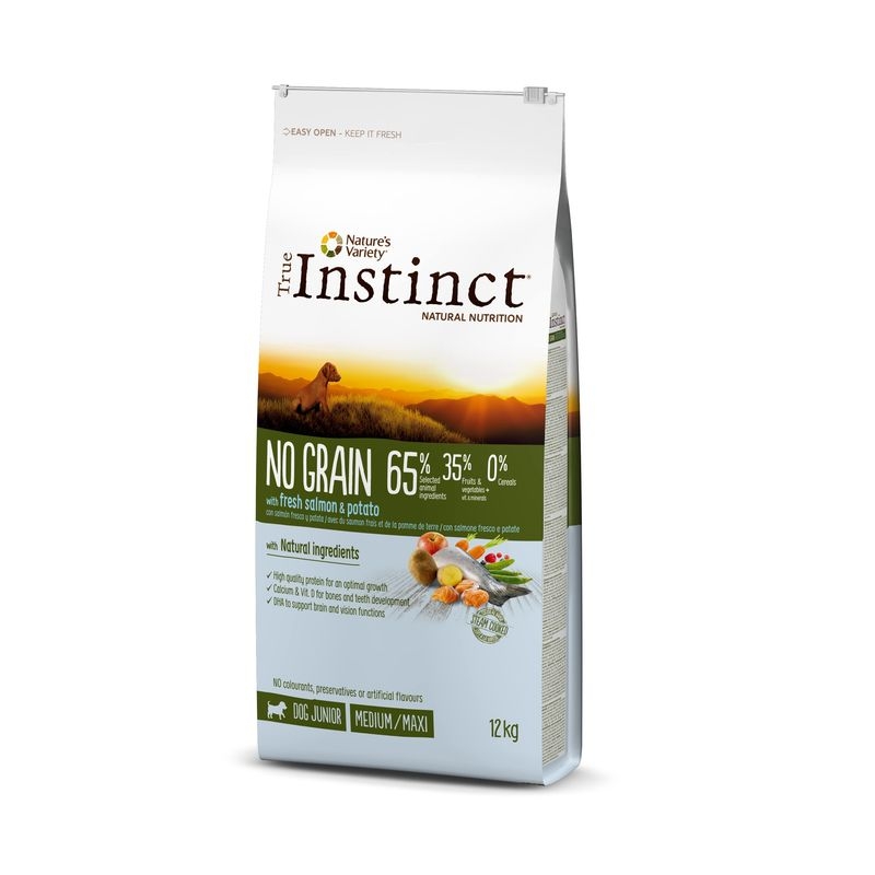True instinct dog no grain medium - maxi puppy cu somon, 12 kg