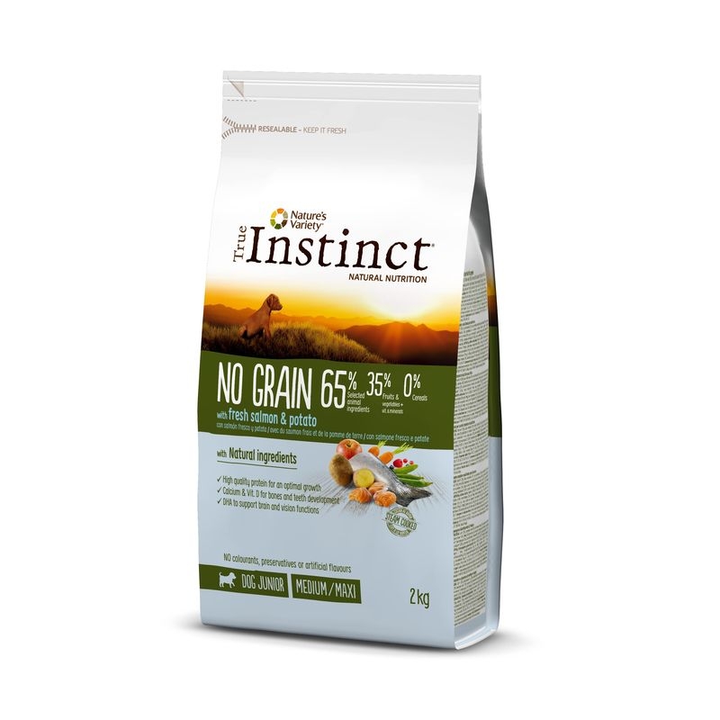 True instinct dog no grain medium - maxi puppy cu somon, 2 kg