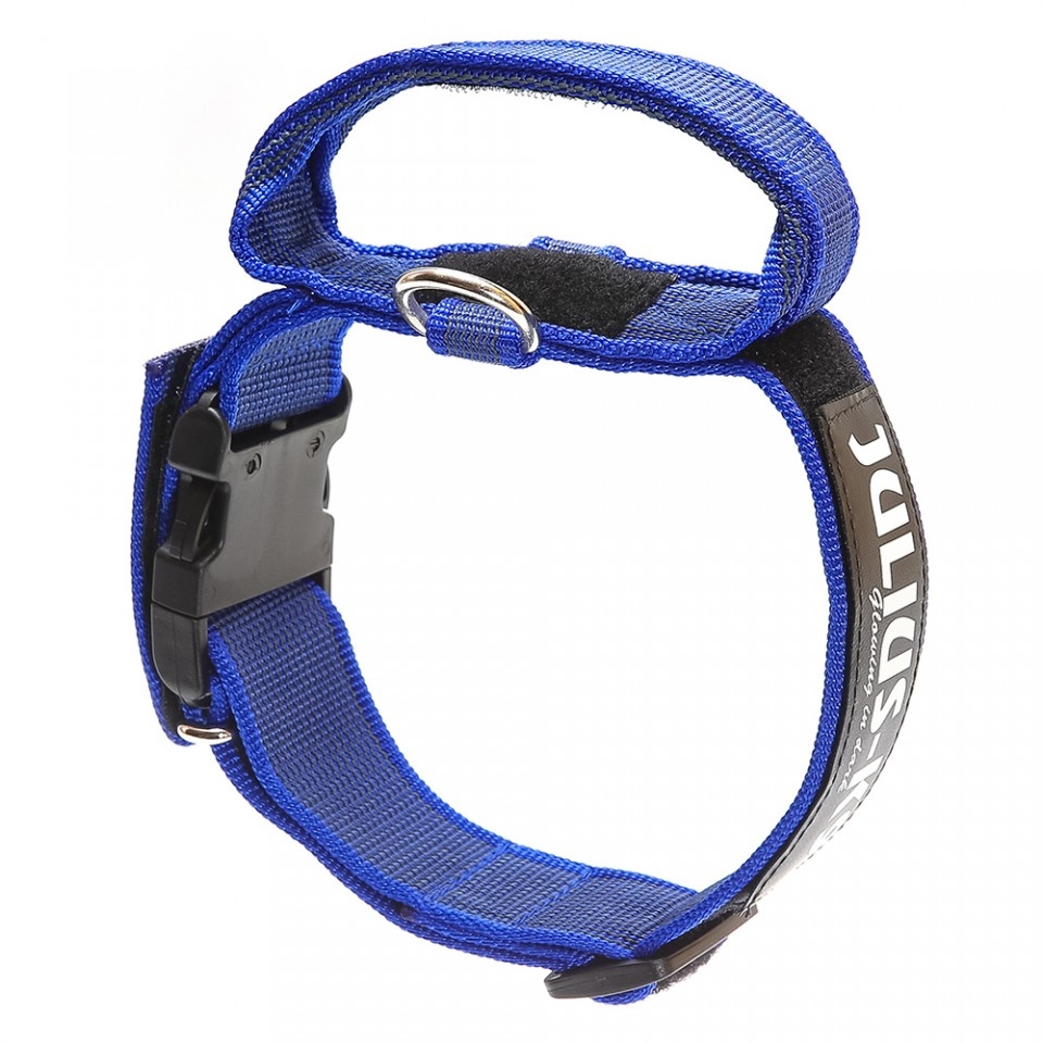 Zgarda k9 nylon cu maner, 40 mm, albastra